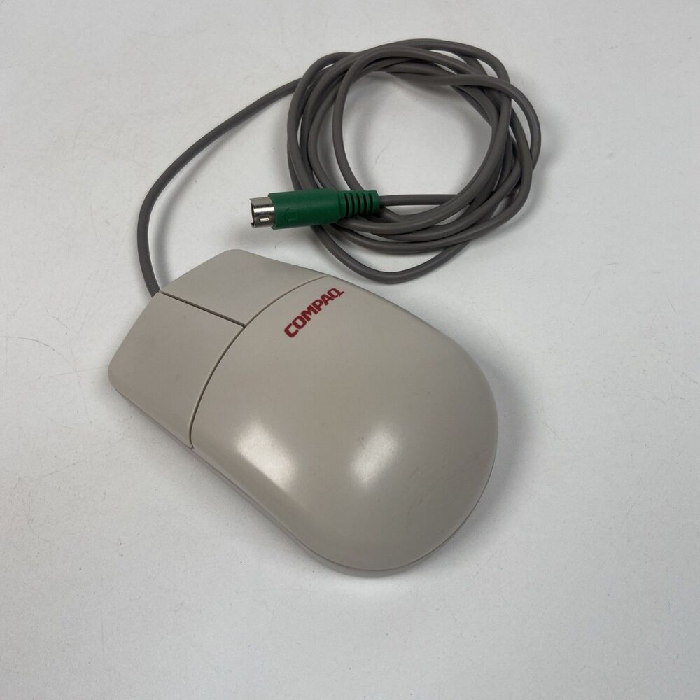 Vintage Gray Compaq M/N: MUS9JN 2-Button Mechanical Ball Wired Mouse Old School